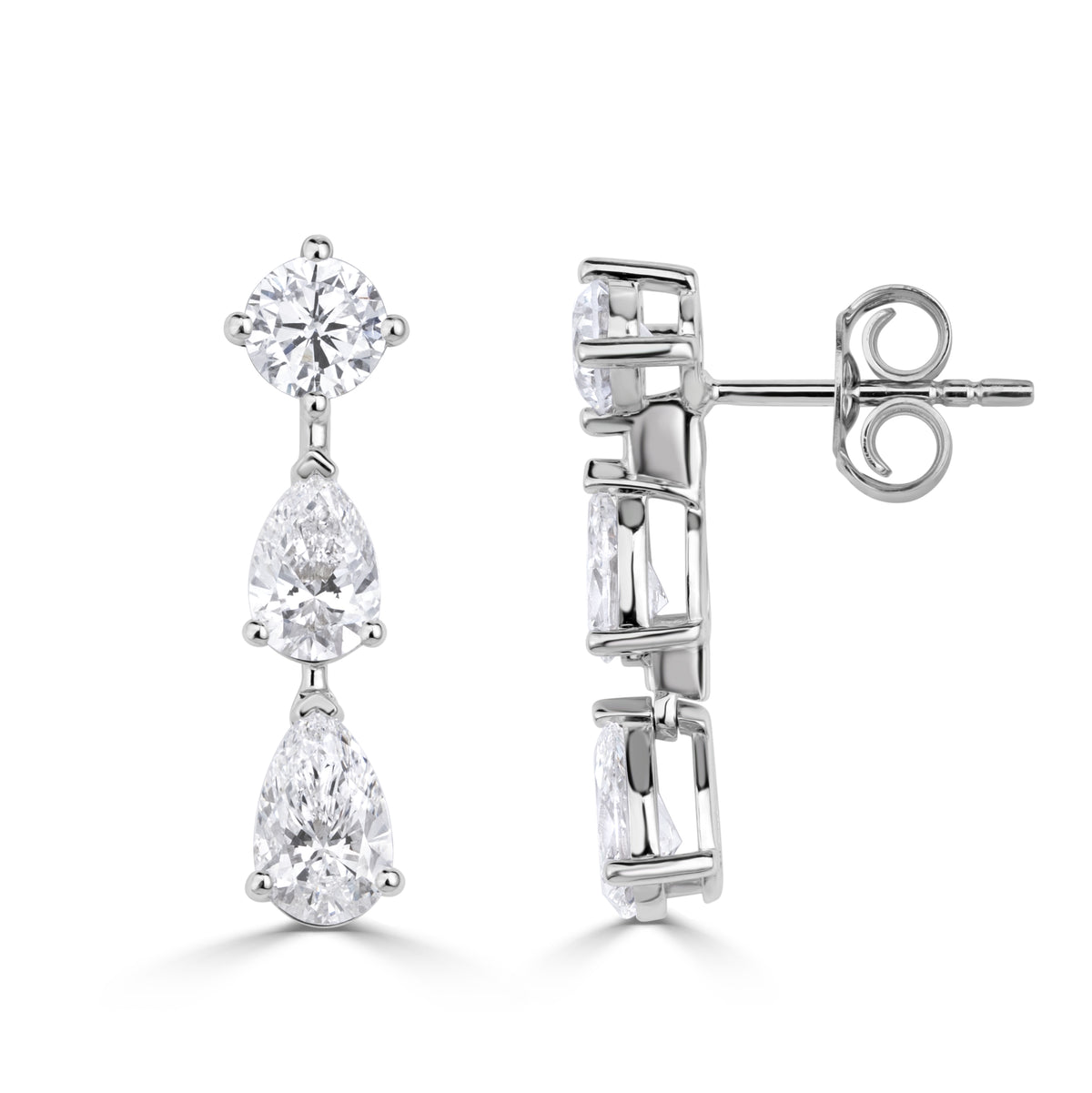 1.98ct Round Brilliant Cut and Pear Shaped Lab Grown Diamond Drop Earrings