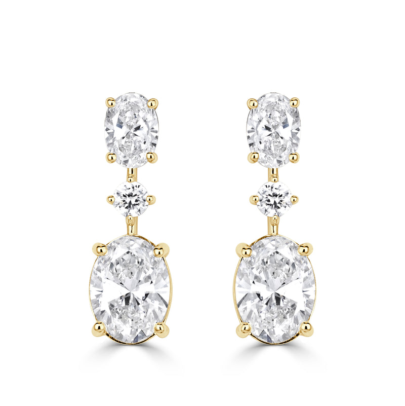 2.42ct Oval Cut and Round Brilliant Cut Lab Grown Diamond Drop Earrings