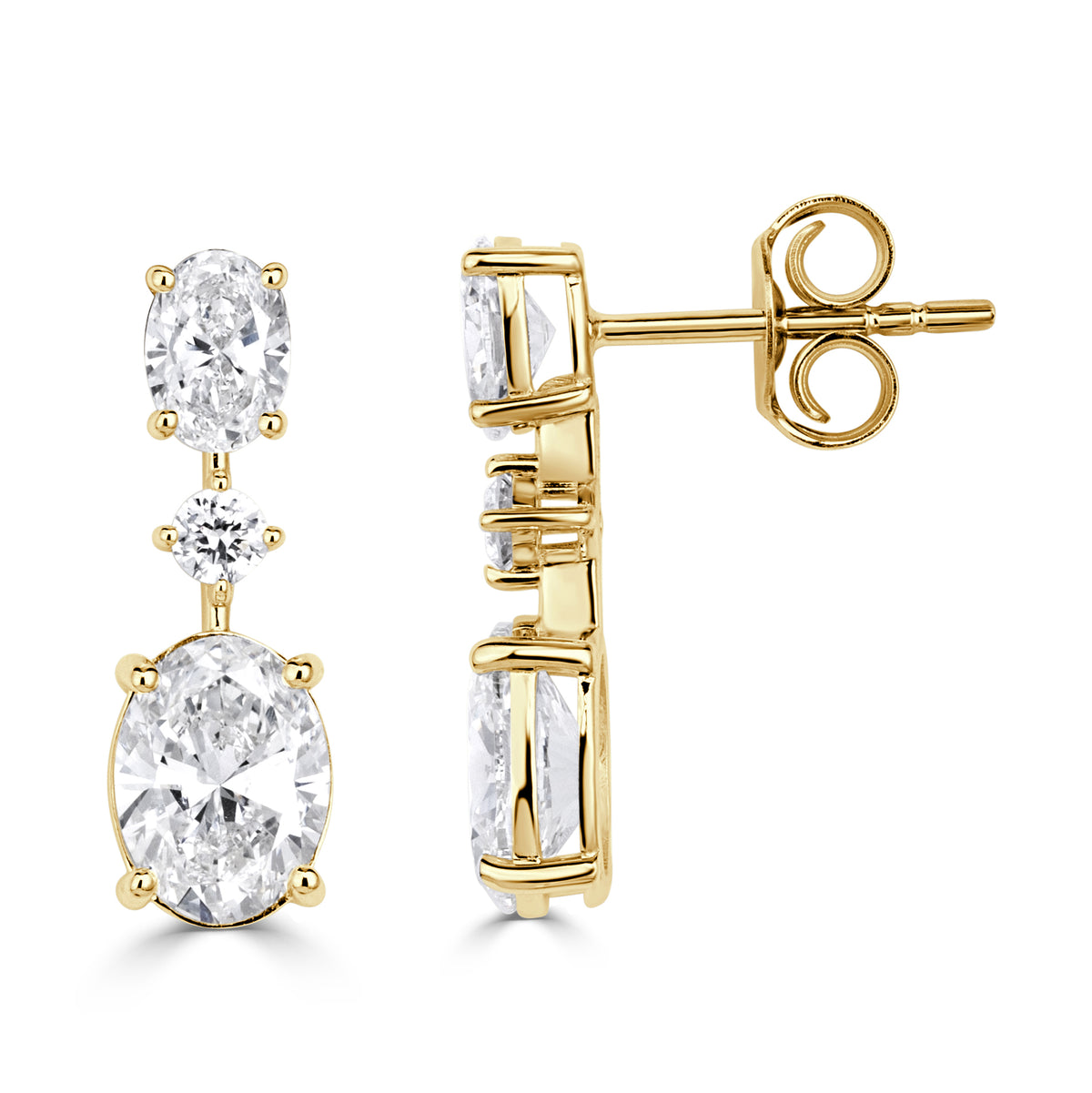 2.42ct Oval Cut and Round Brilliant Cut Lab Grown Diamond Drop Earrings