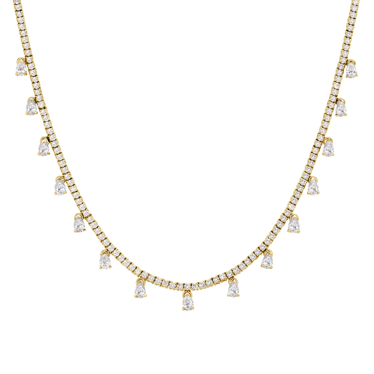 6.42 Round Brilliant Cut and Pear Shaped Diamond Tennis Necklace