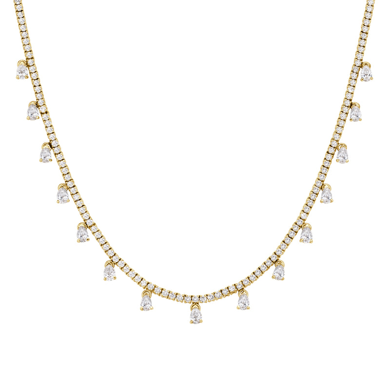 6.42 Round Brilliant Cut and Pear Shaped Diamond Tennis Necklace
