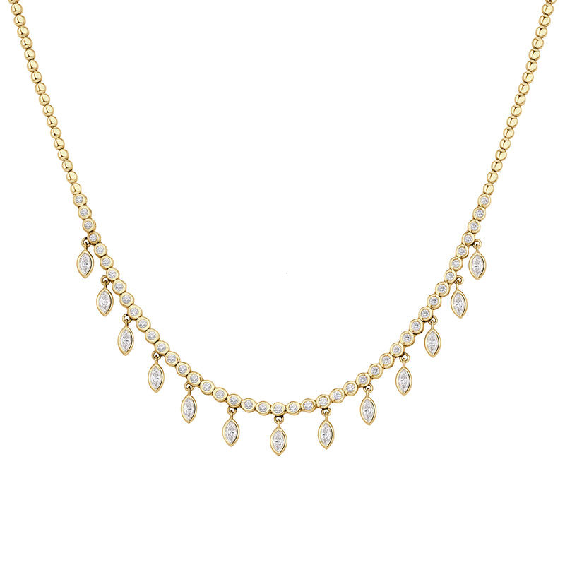 2.33ct Round Brilliant Cut and Marquise Cut Diamond Drop Necklace