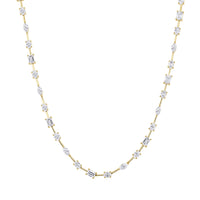 10ct multi-shaped diamond tennis necklace set in yellow gold. 