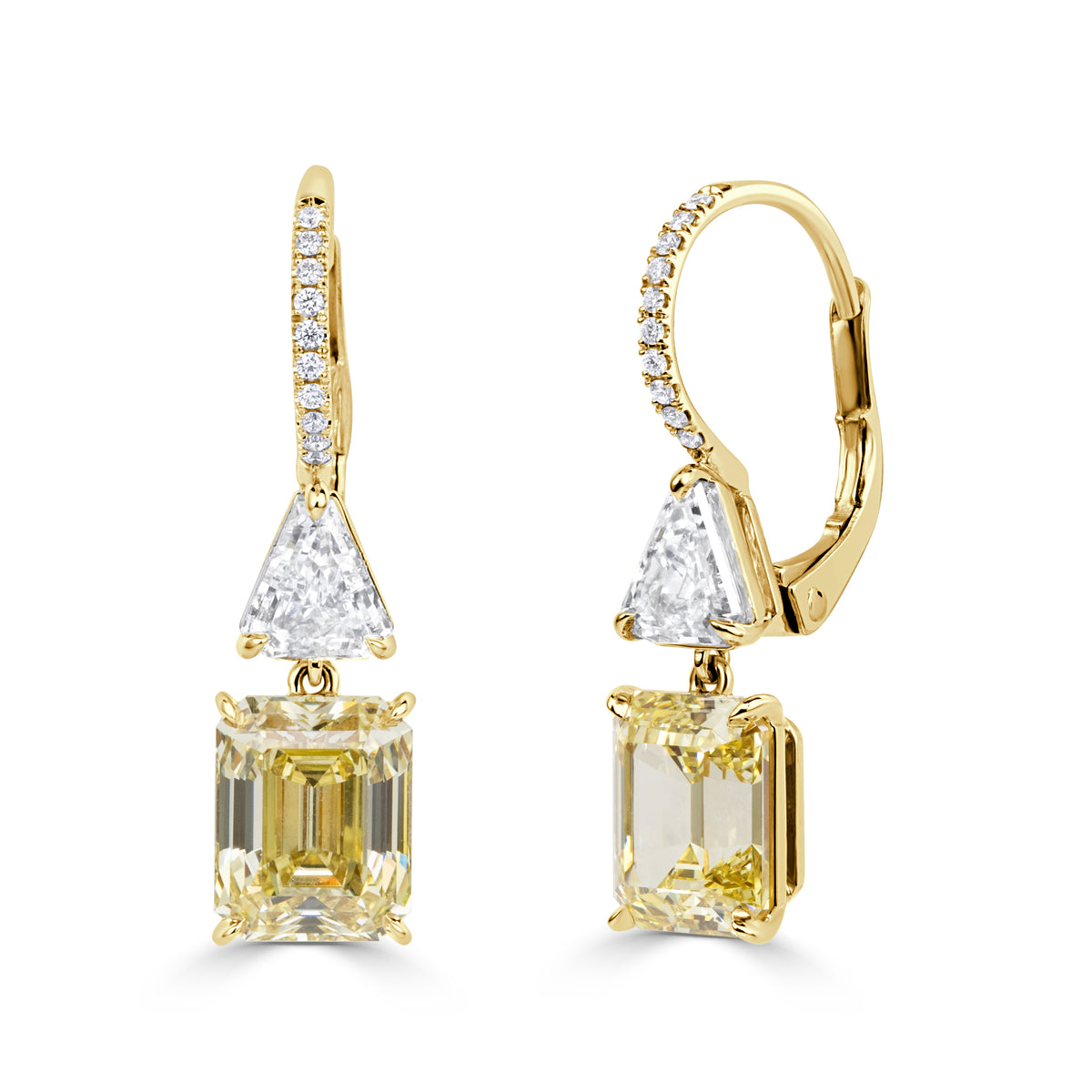 6.31ct Emerald Cut Fancy Intense Yellow Diamond Drop Earrings