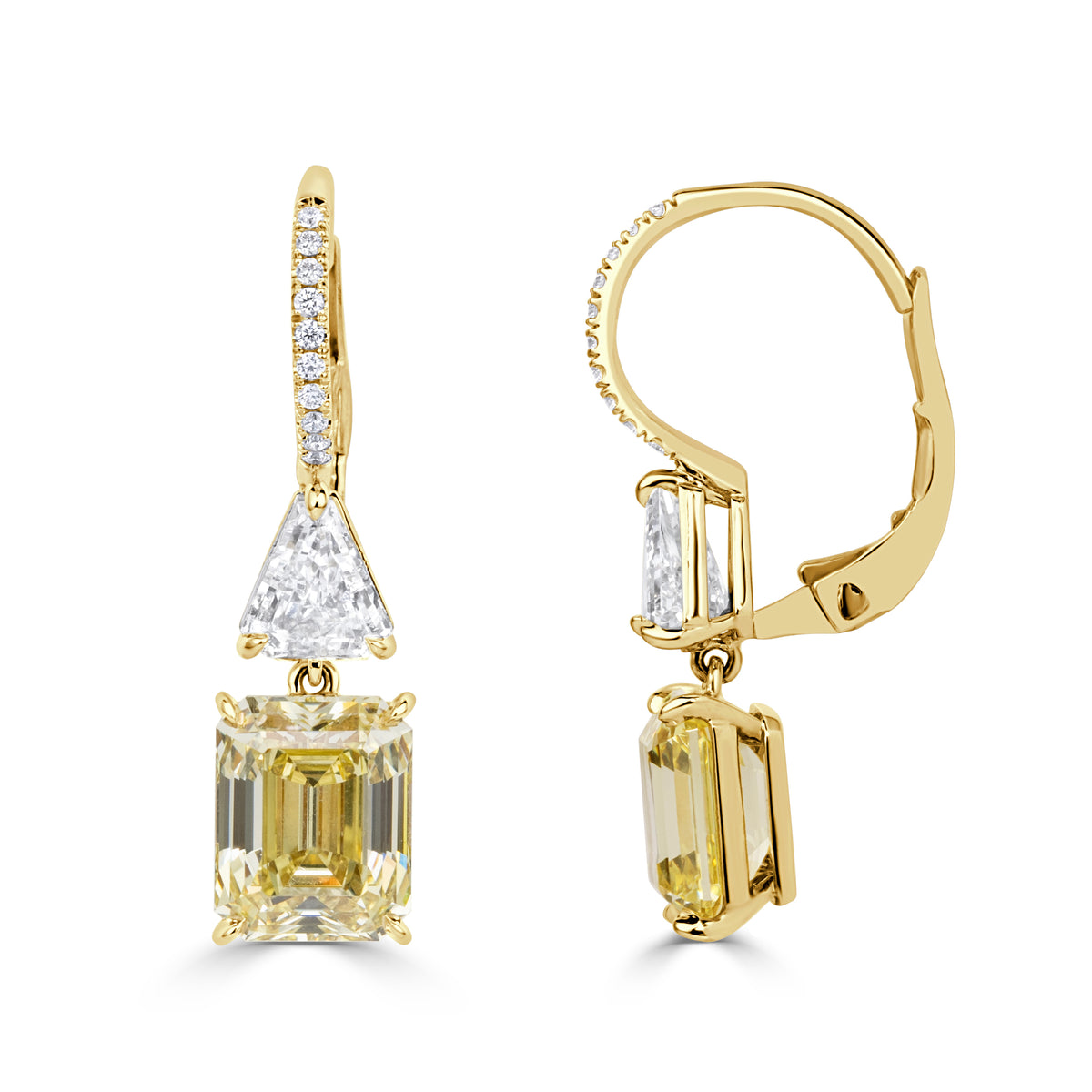 6.31ct Emerald Cut Fancy Intense Yellow Diamond Drop Earrings
