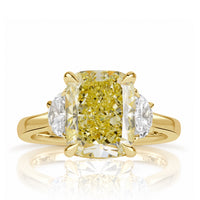 5.11ct Cushion Cut Fancy Intense Yellow Diamond Engagement Ring
