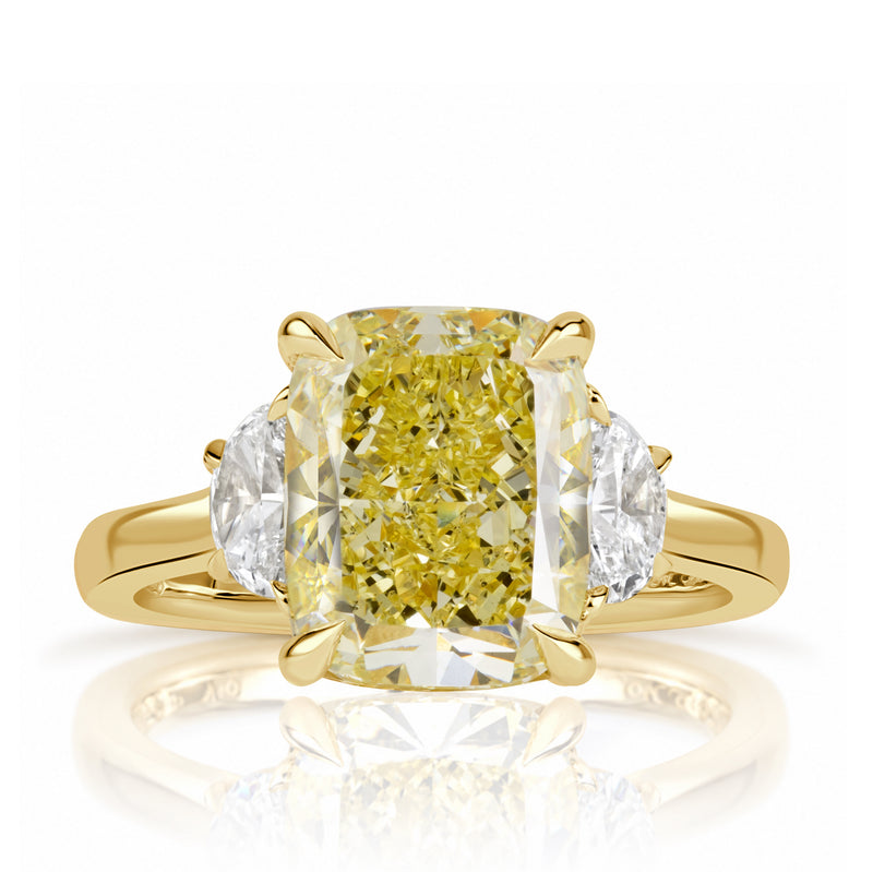 5.11ct Cushion Cut Fancy Intense Yellow Diamond Engagement Ring
