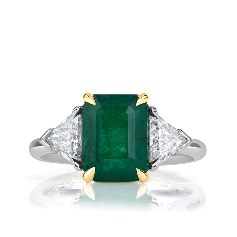 4.02ct Emerald Cut Emerald with Trillion Cut Diamond Ring