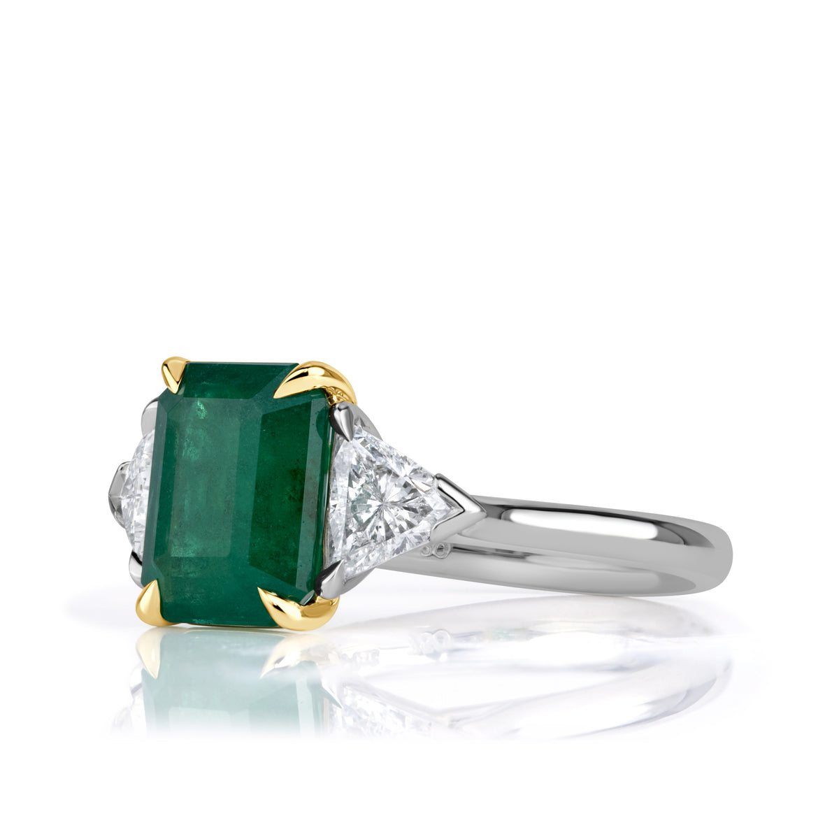 4.02ct Emerald Cut Emerald with Trillion Cut Diamond Ring