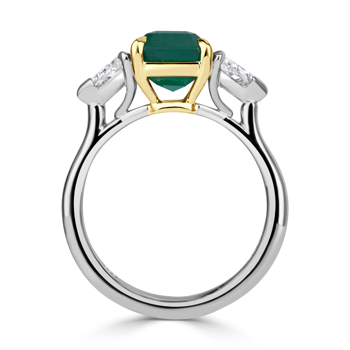 4.02ct Emerald Cut Emerald with Trillion Cut Diamond Ring