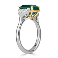 4.02ct Emerald Cut Emerald with Trillion Cut Diamond Ring