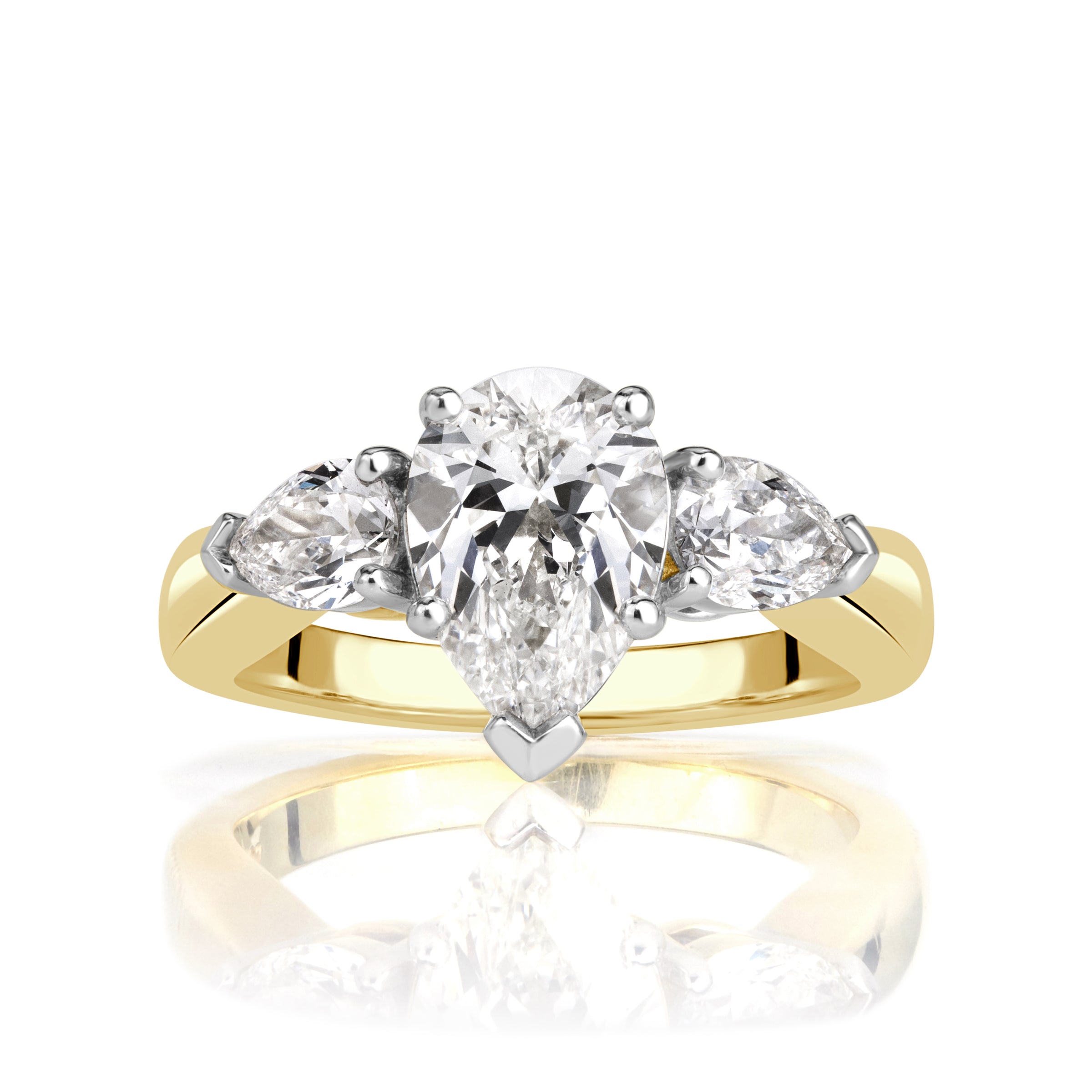 2.15ct Pear Shaped Diamond Three-Stone Engagement Ring