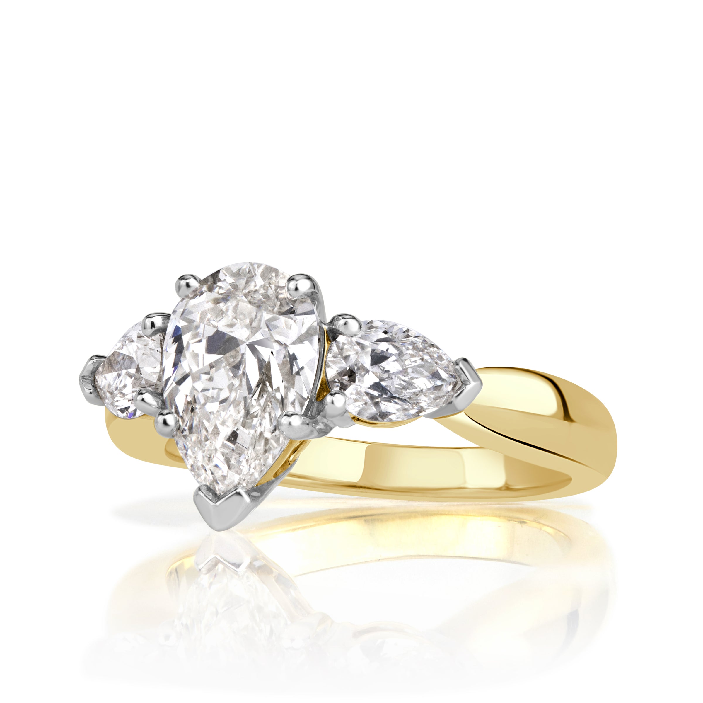 2.15ct Pear Shaped Diamond Three-Stone Engagement Ring