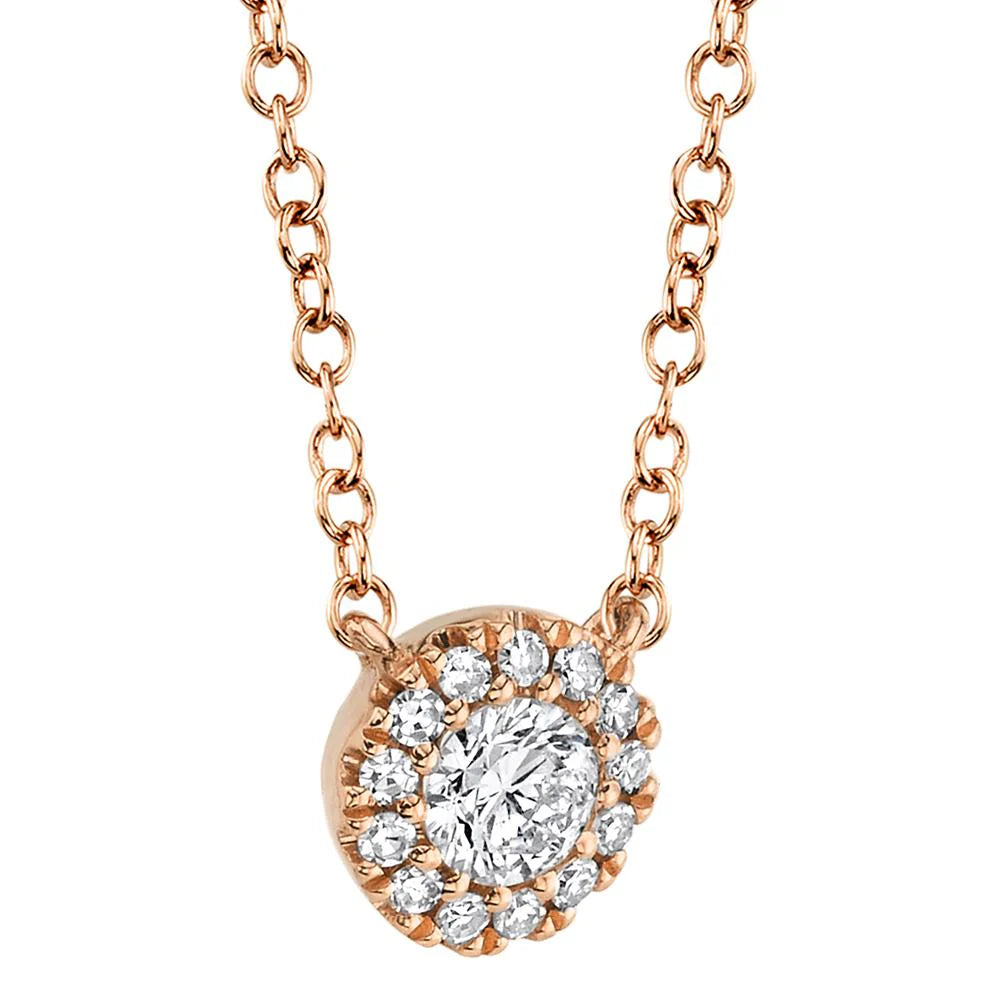 0.14ct Round Brilliant Cut Diamond Halo Pendant in 14k Rose Gold