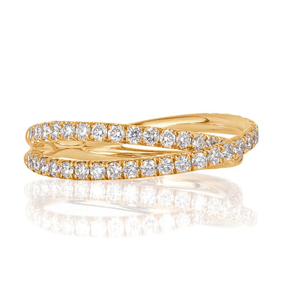 0.85ct Round Brilliant Cut Diamond Crisscross Ring in 18k Champagne Yellow Gold
