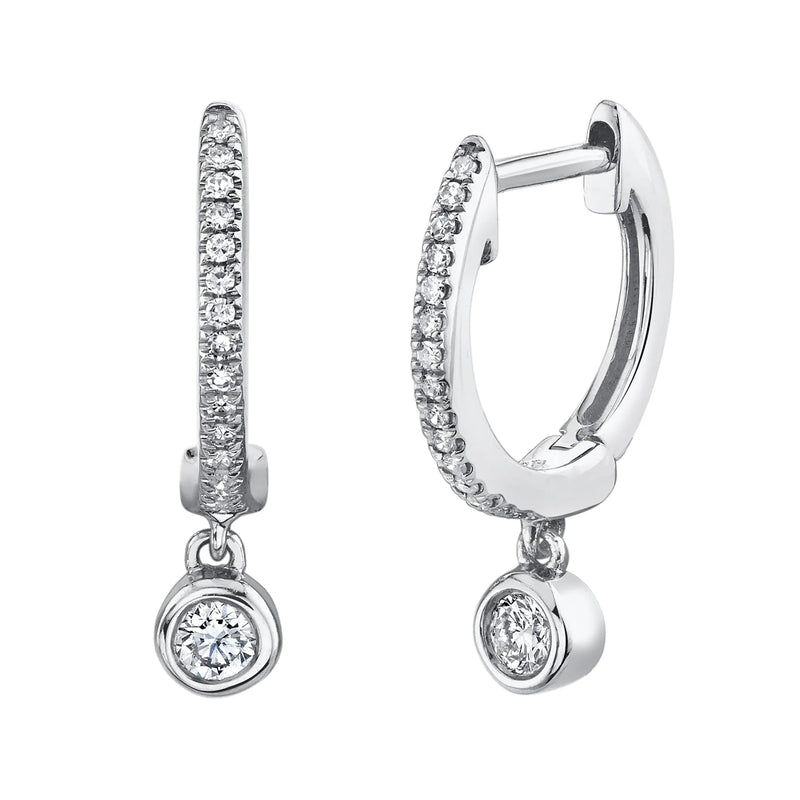 0.14ct Round Brilliant Cut Diamond Dangle Huggie Earrings