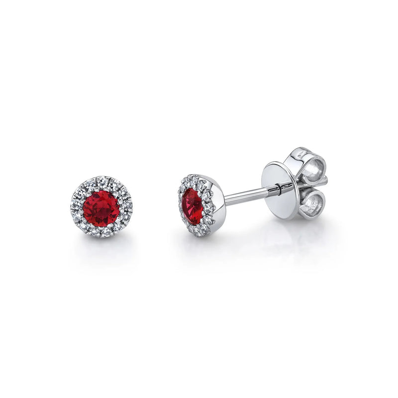 0.36ct Diamond and Ruby Stud Earrings in 14k White Gold