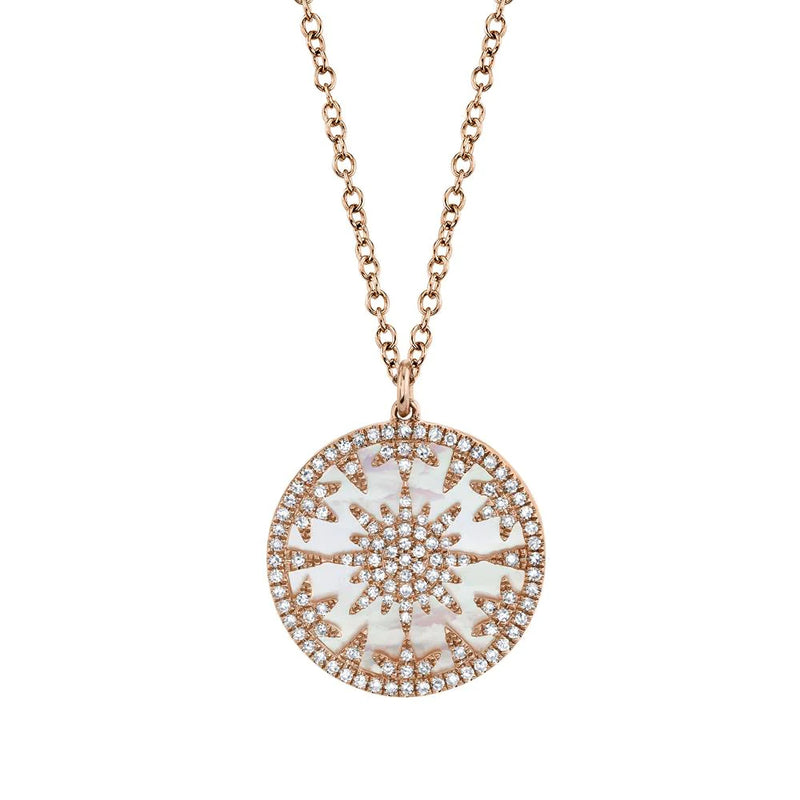 0.32ct Round Cut Diamond and Mother of Pearl Pendant in 14K Rose Gold