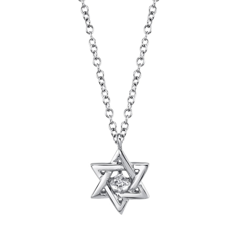0.03 Round Cut Diamond Star of David Necklace in 14K White Gold