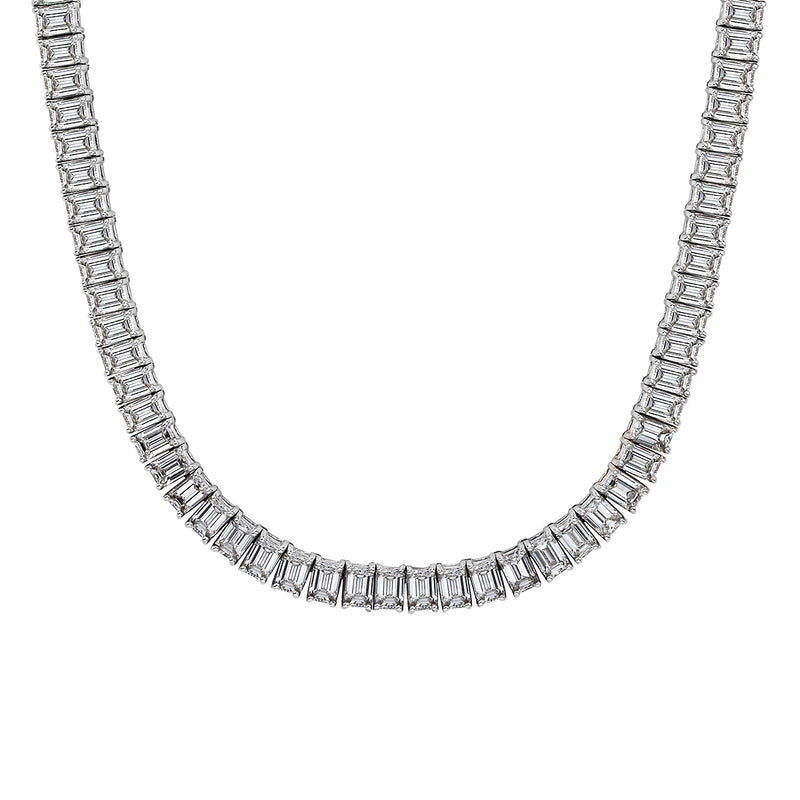 31.82ct Emerald Cut Diamond Tennis Necklace in 18k White Gold