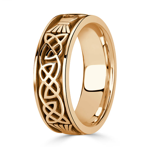 Mens Claddagh Ring in 14k Yellow Gold at 7.0mm