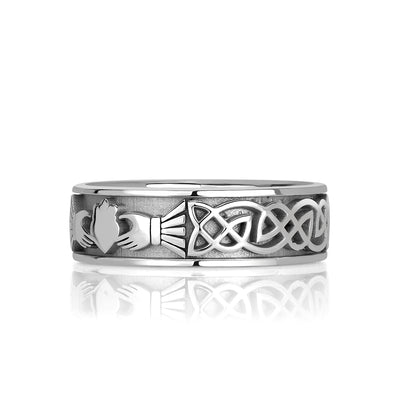 Mens Claddagh Ring in 18k White Gold at 7.0mm