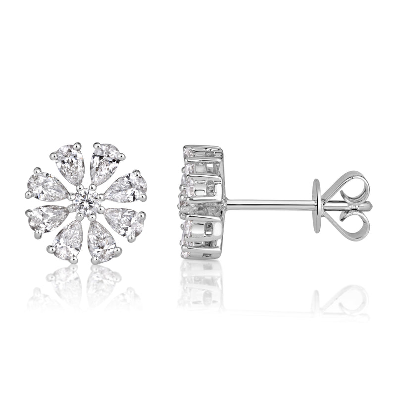 0.71ct Pear Shape and Round Brilliant Cut Diamond Floral Earrings in 18K White Gold