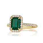 1.92ct Emerald Cut Emerald and Diamond Engagement Ring