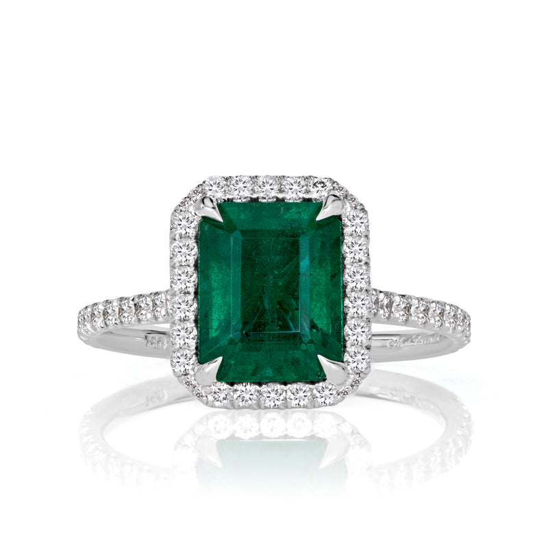 2.71ct Emerald Cut Emerald and Diamond Engagement Ring