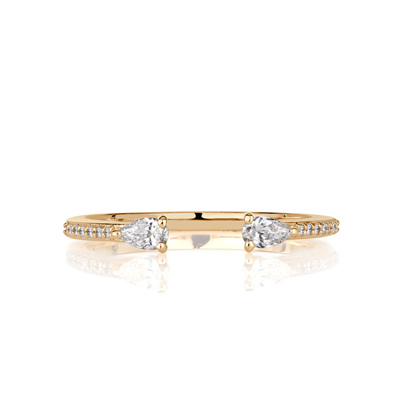 0.28ct Pear Shape and Round Brilliant Cut Diamond Open Band in 18k Champagne Yellow Gold