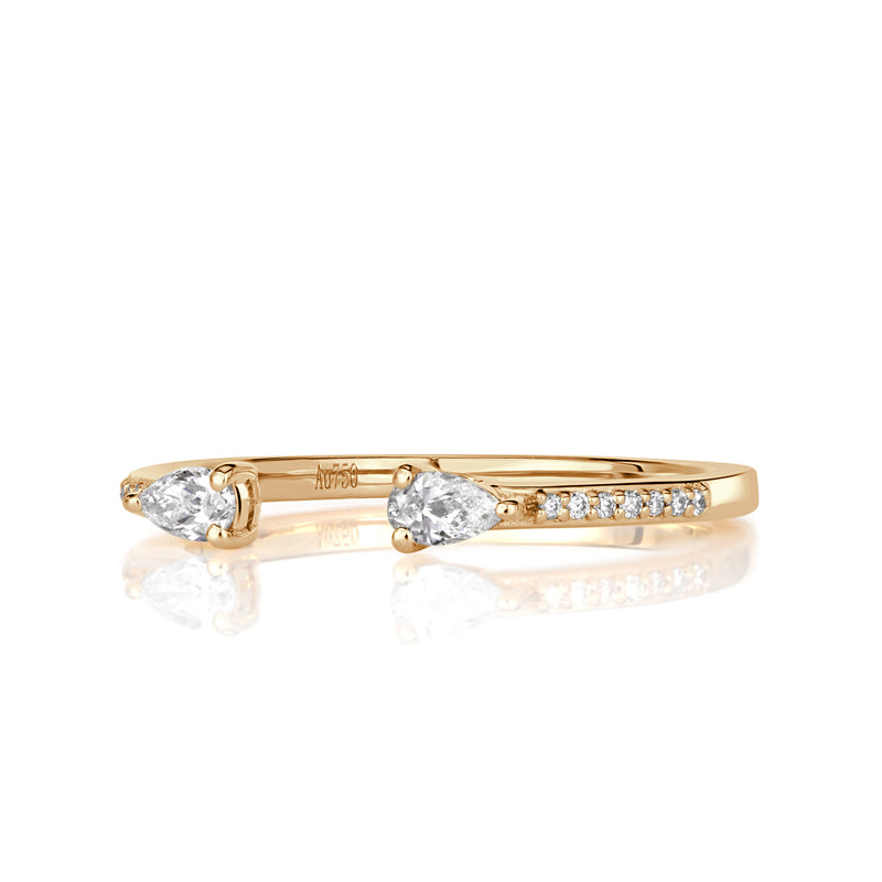 0.28ct Pear Shape and Round Brilliant Cut Diamond Open Band in 18k Champagne Yellow Gold