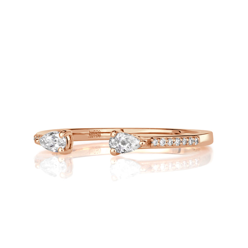 0.28ct Pear Shape and Round Brilliant Cut Diamond Open Band in 18k Rose Gold