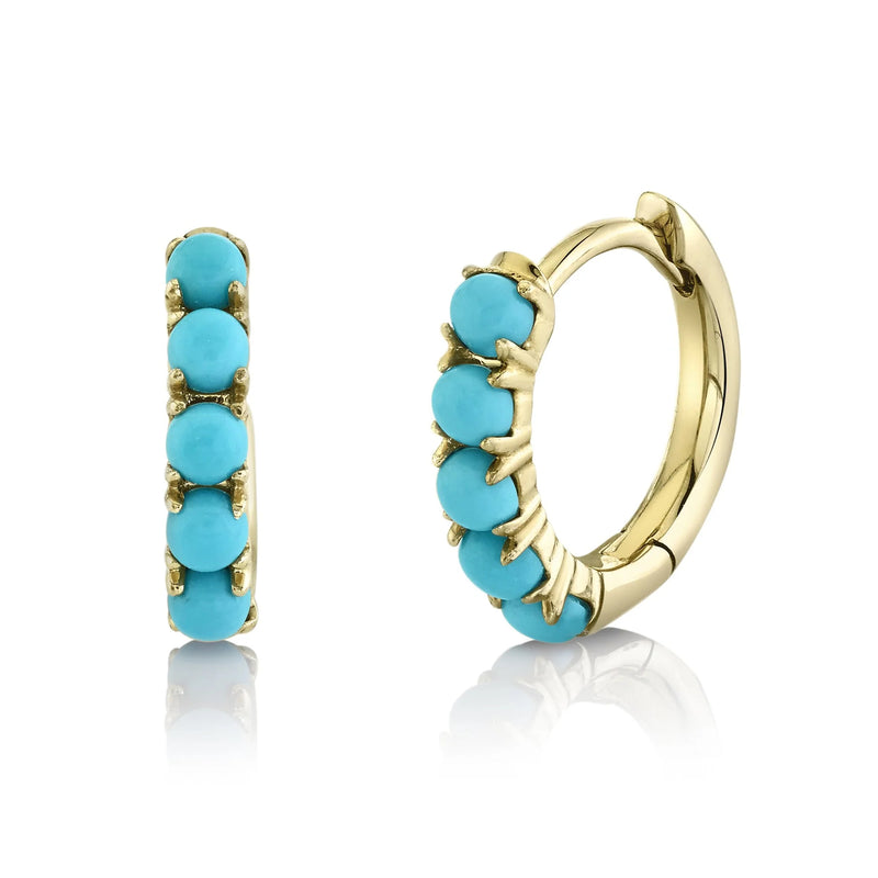 0.43ct Turquoise Huggie Hoop Earrings in 14K Yellow Gold