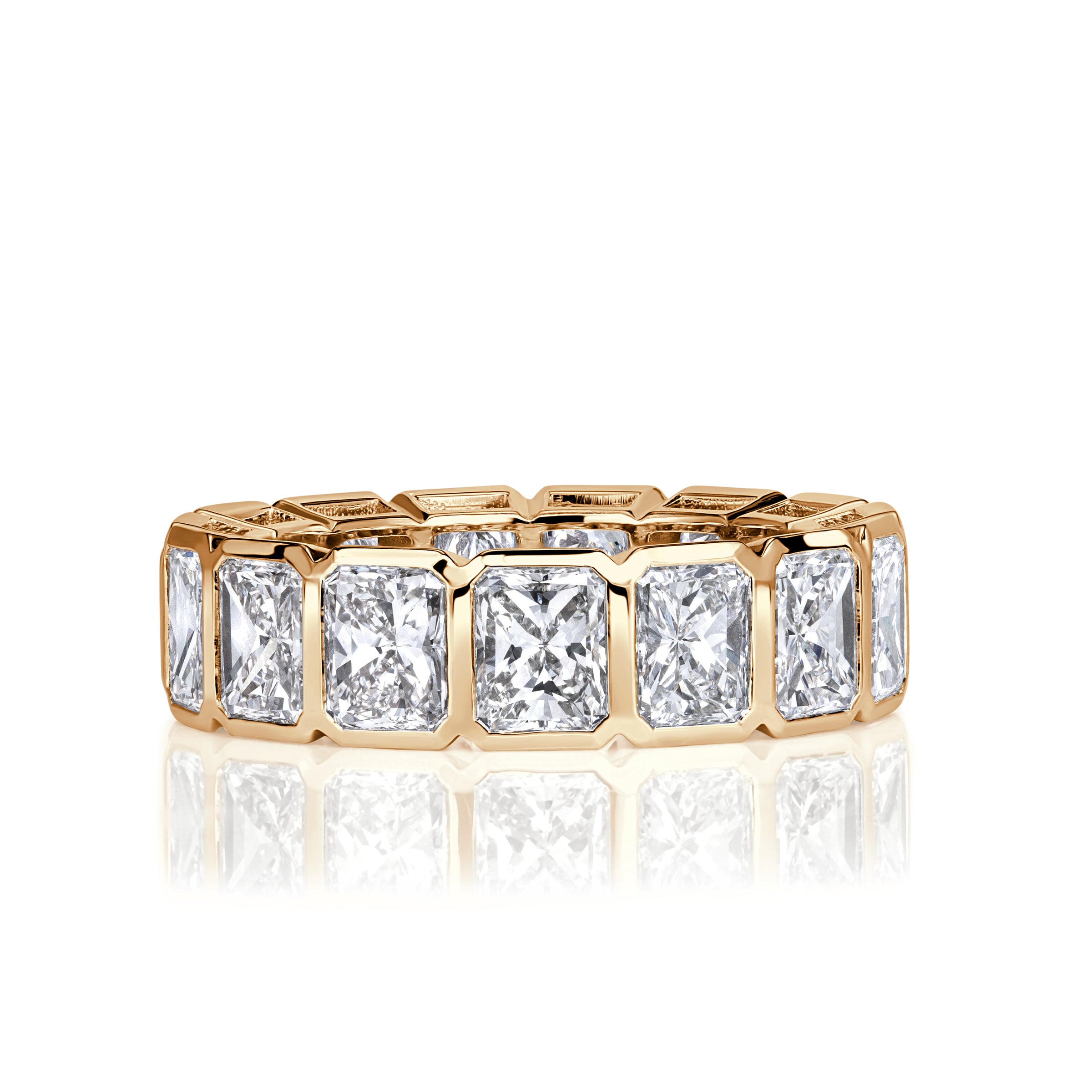 7.78ct Radiant Cut Bezel Set Diamond Eternity Band in 18K Champagne Yellow Gold