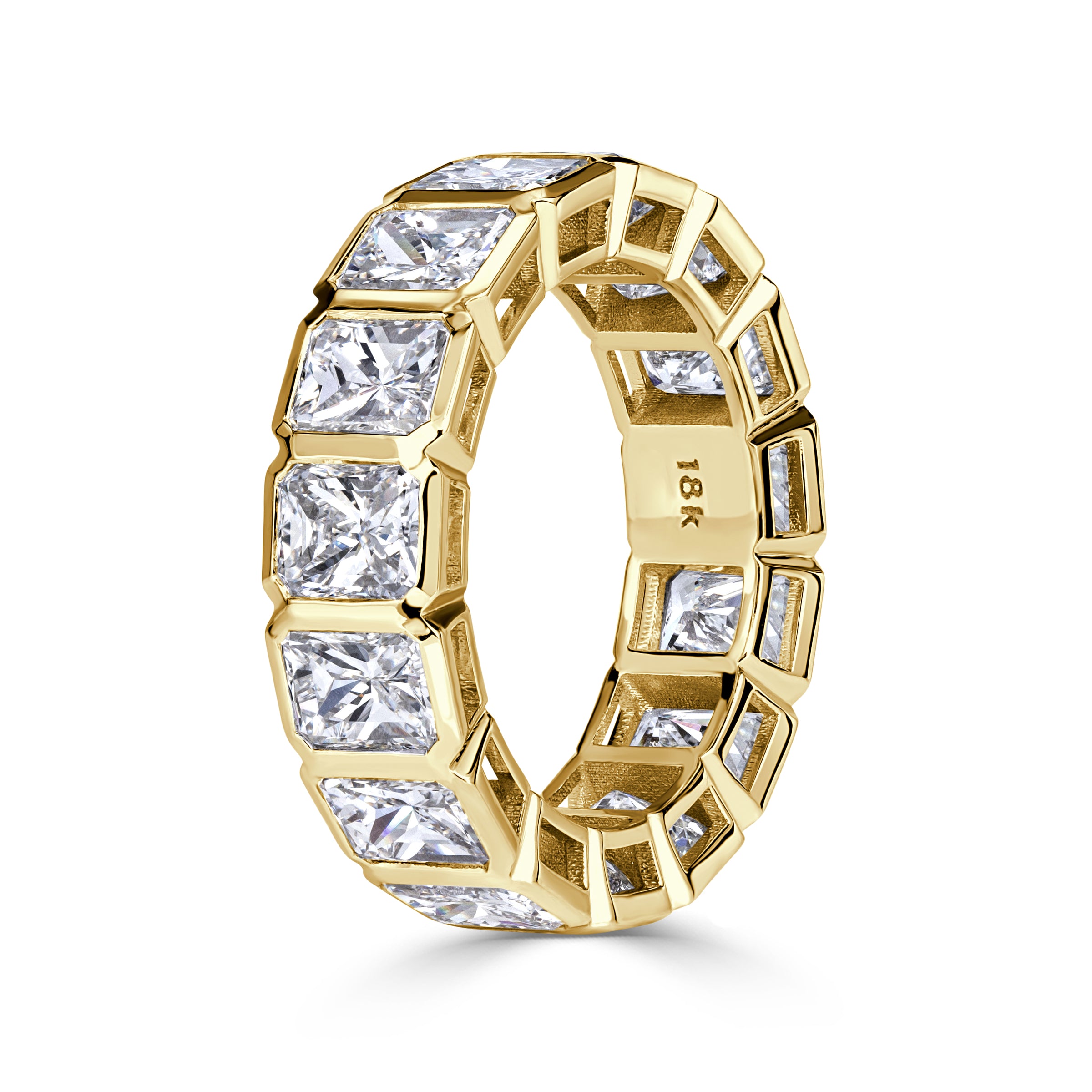 7.78ct Radiant Cut Bezel Set Diamond Eternity Band in 18K Yellow Gold