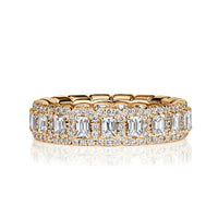 2.11ct Emerald Cut and Round Brilliant Cut Diamond Eternity Band in 18K Champagne Yellow Gold