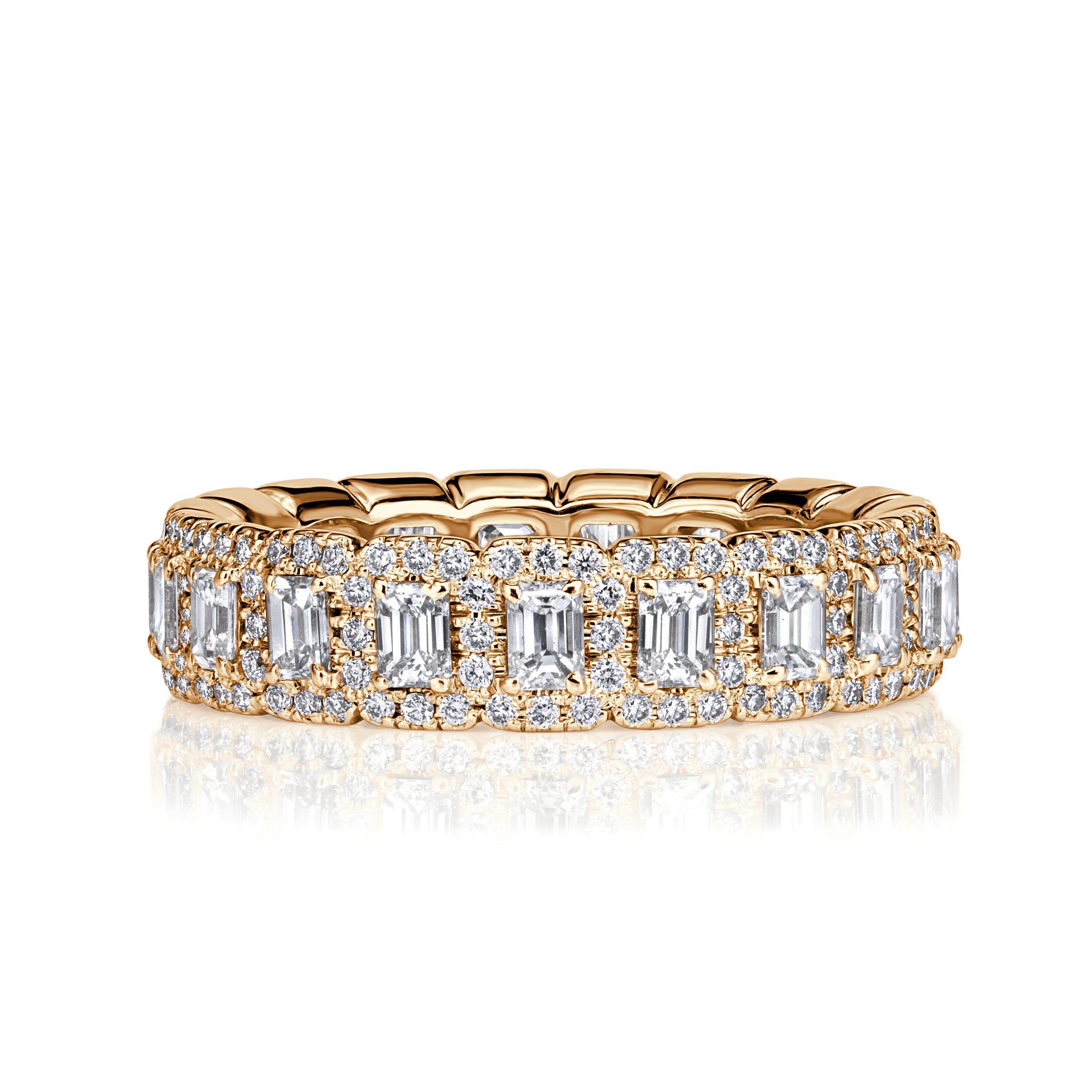 2.11ct Emerald Cut and Round Brilliant Cut Diamond Eternity Band in 18K Champagne Yellow Gold
