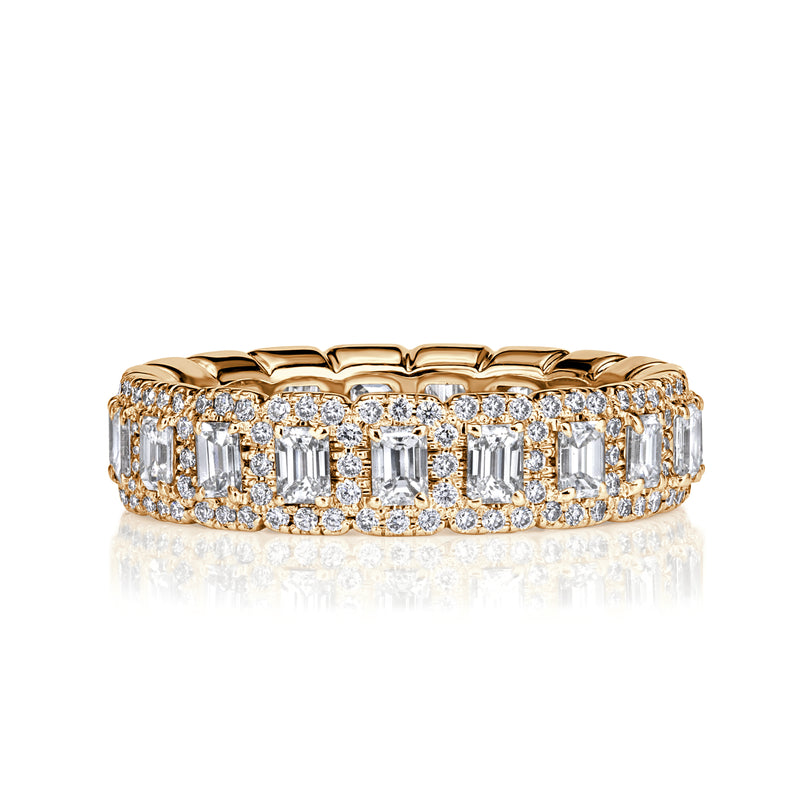 2.11ct Emerald Cut and Round Brilliant Cut Diamond Eternity Band in 18K Champagne Yellow Gold