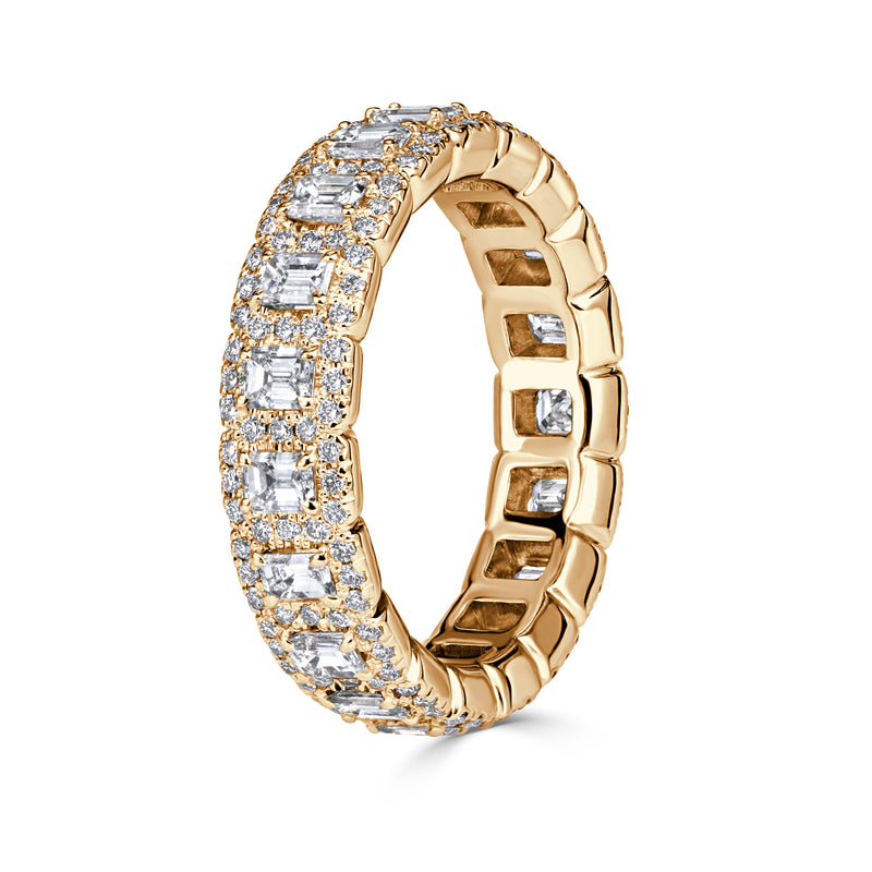 2.11ct Emerald Cut and Round Brilliant Cut Diamond Eternity Band in 18K Champagne Yellow Gold