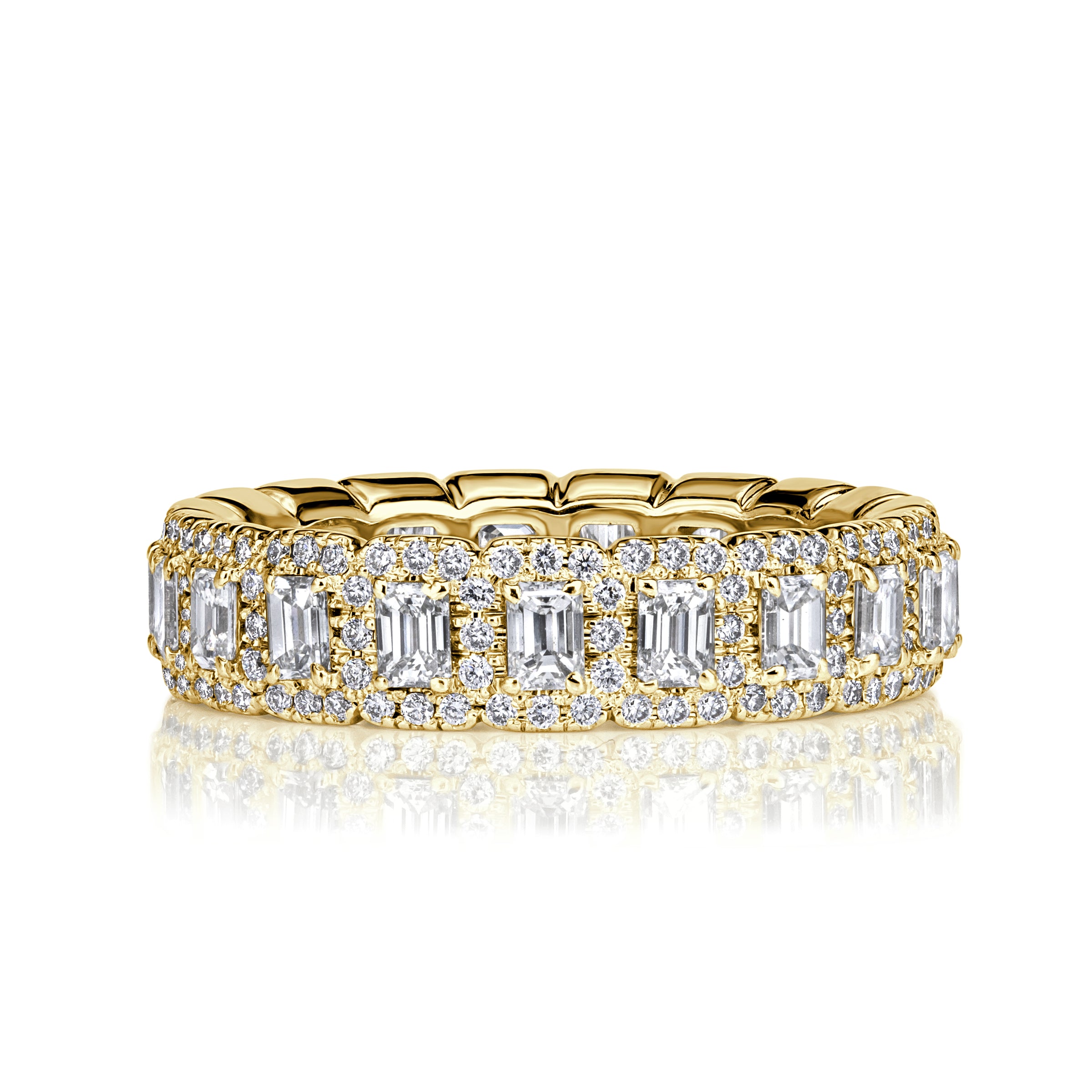 2.11ct Emerald Cut and Round Brilliant Cut Diamond Eternity Band in 18K Yellow Gold