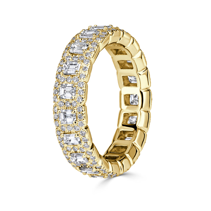 2.11ct Emerald Cut and Round Brilliant Cut Diamond Eternity Band in 18K Yellow Gold