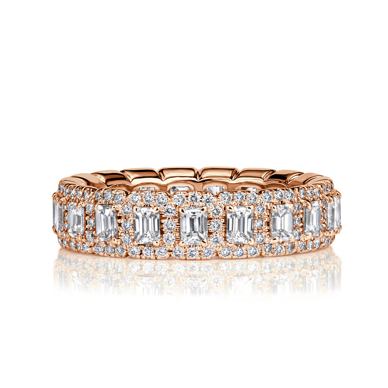 2.11ct Emerald Cut and Round Brilliant Cut Diamond Eternity Band in 18K Rose Gold