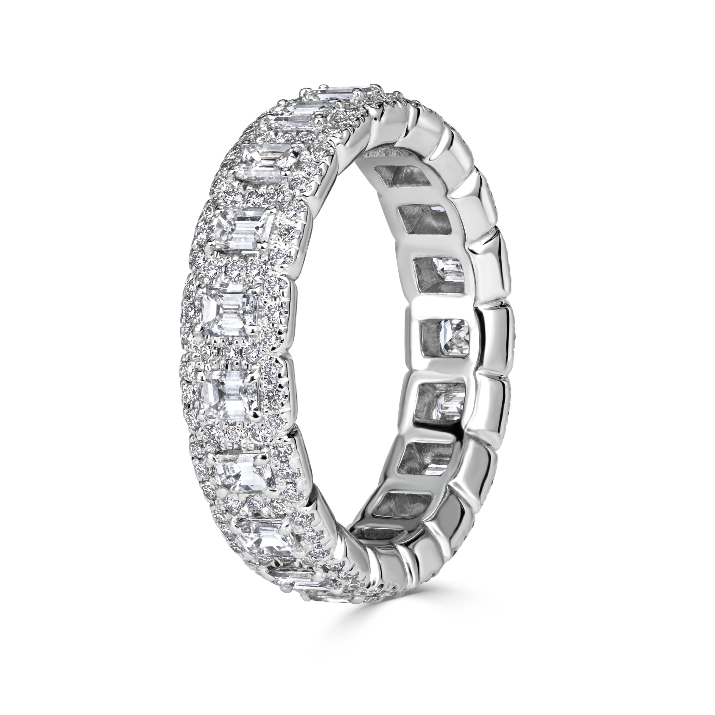2.11ct Emerald Cut and Round Brilliant Cut Diamond Eternity Band in Platinum