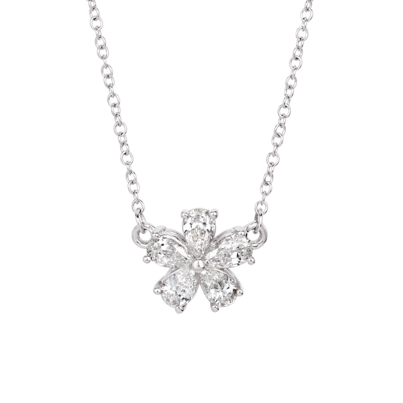 0.28ct Pear Shaped Diamond Floral Pendant in 18k White Gold