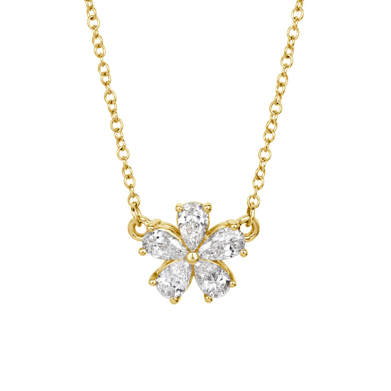 0.28ct Pear Shaped Diamond Floral Pendant in 18k Yellow Gold