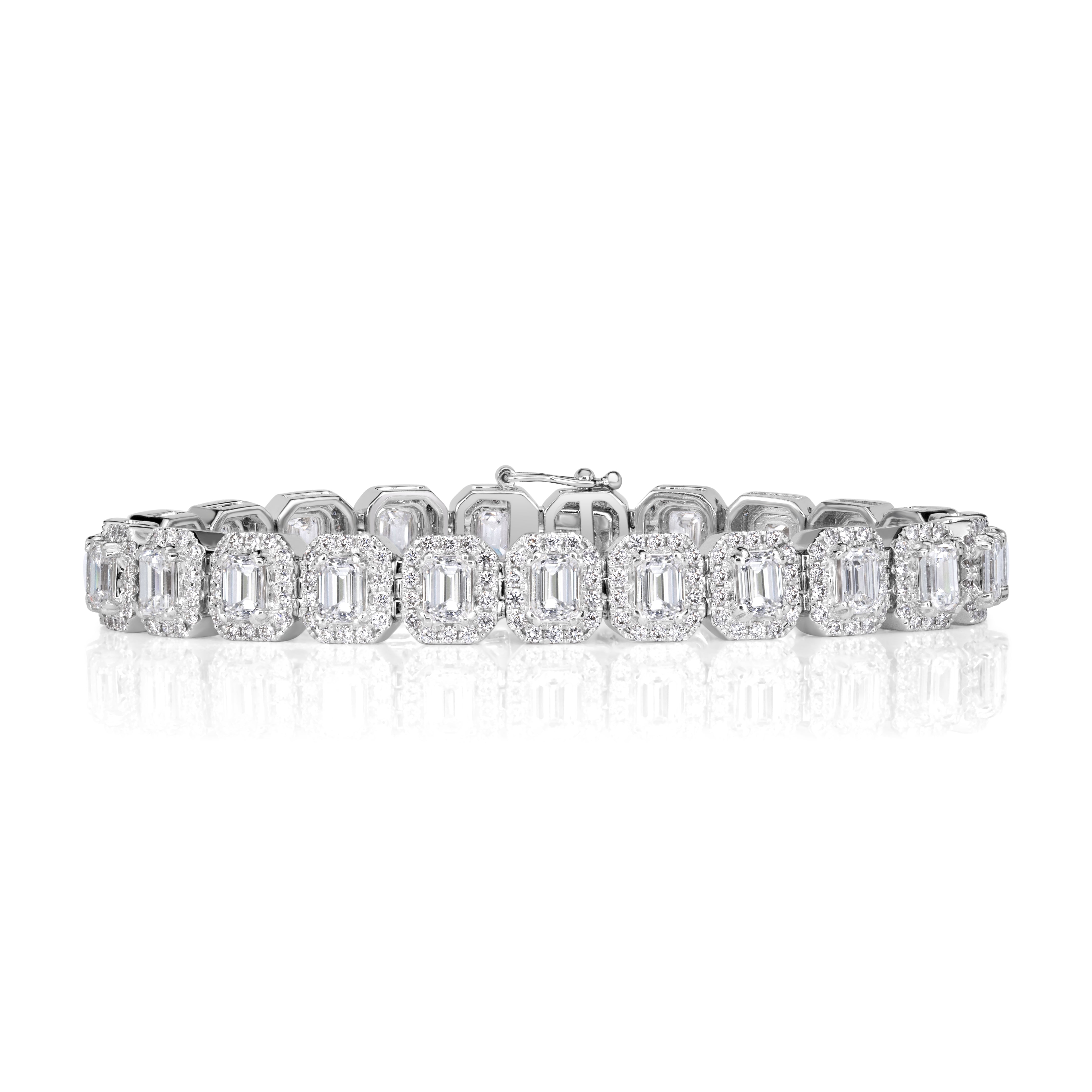 10.17ct Emerald and Round Brilliant Cut Diamond Tennis Bracelet