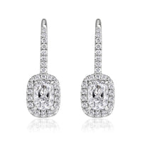1.25ct Cushion Cut Diamond Halo Dangle Earrings in 18K White Gold