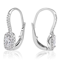 1.25ct Cushion Cut Diamond Halo Dangle Earrings in 18K White Gold
