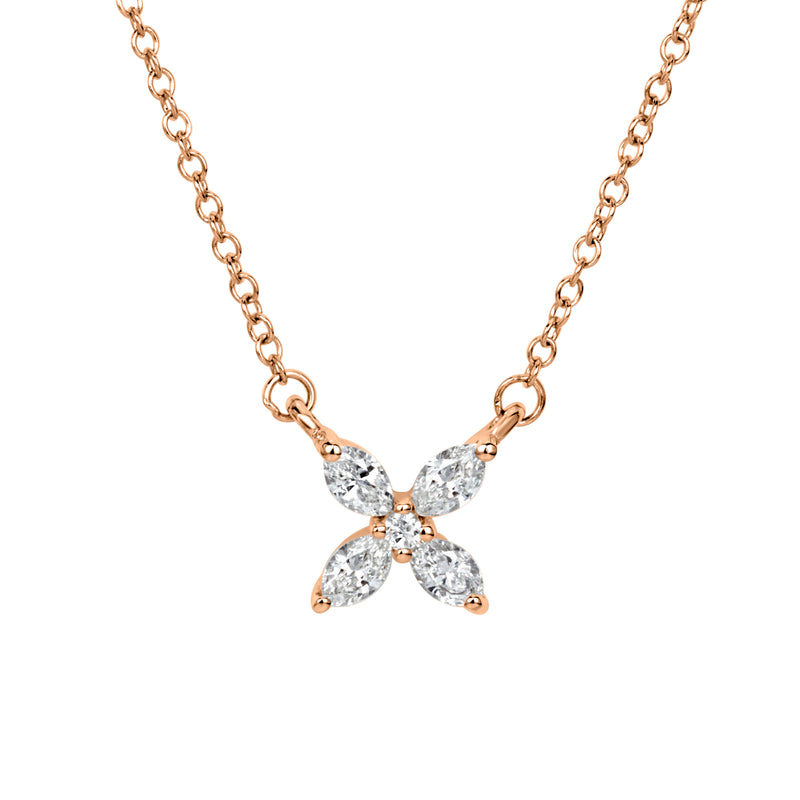 0.20ct Marquise and Round Brilliant Cut Diamond Floral Pendant in 18k Rose Gold