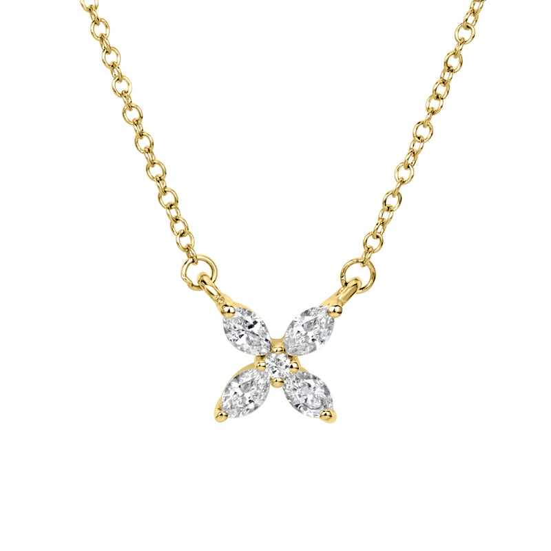 0.20ct Marquise and Round Brilliant Cut Diamond Floral Pendant in 18k Yellow Gold